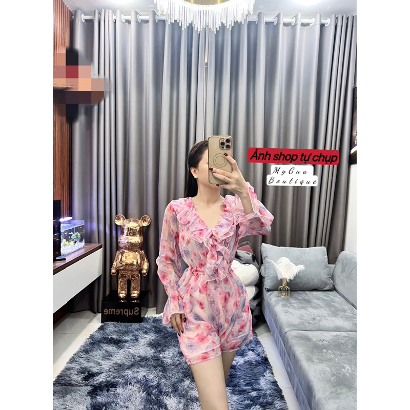 Jum hoa  cổ chữ V có dây thắt eo, chuẩn hàng loại 1 Hot hit 2023