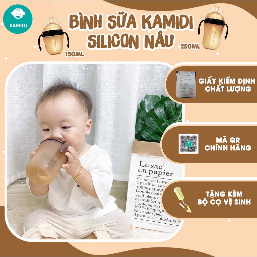 Bình Sữa Kamidi Chất Liệu Silicon Nâu Dung Tích 150ml/250ml