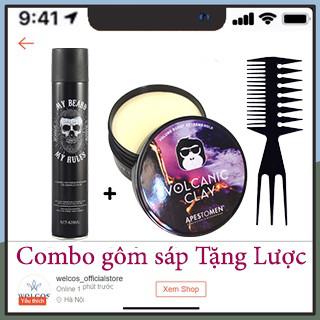 Combo gôm xịt tóc + sáp vuốt tóc volcanic
