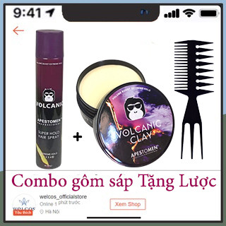 Combo gôm xịt tóc + sáp vuốt tóc volcanic