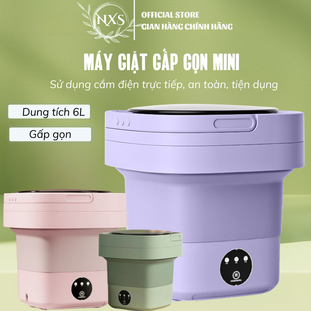 Máy giặt mini gấp gọn, máy giặt đồ lót, tất vớ, giặt đồ cho bé dung tích 6L tự vắt khô khử khuẩn bằng công nghệ mới