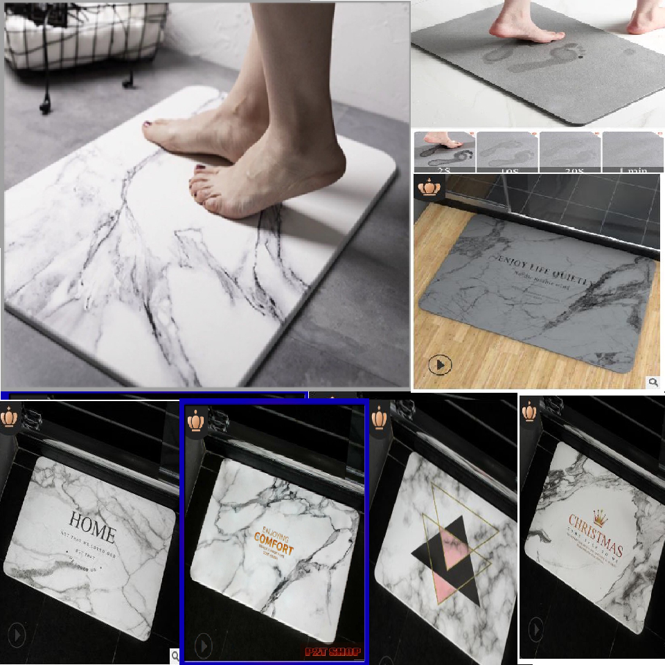 Thảm đá lau chân nhà tắm siêu thấm hút kích thước 39x60x0.9cm Sỏi Trắng Mát Xa Chân