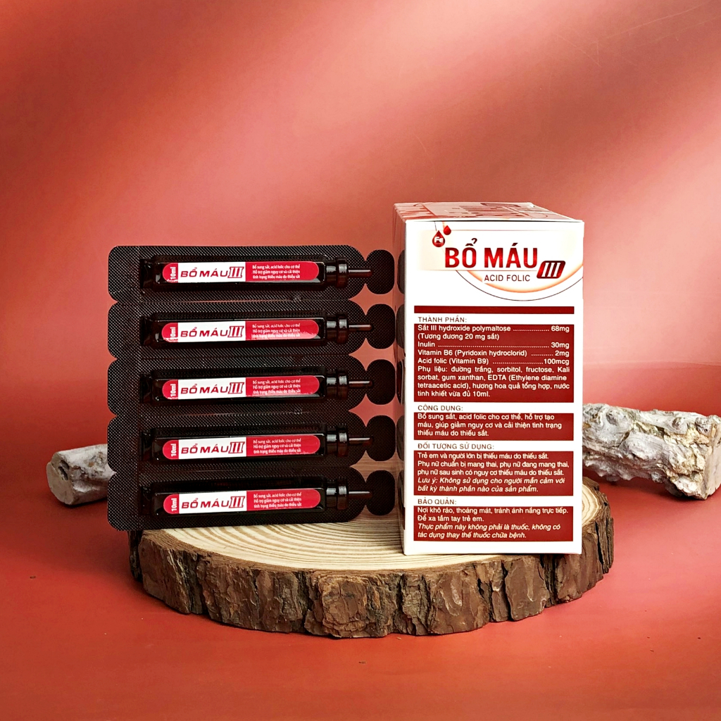 Siro bổ máu ACID FOLIC giảm tình trạng thiếu máu, bổ sung sắt cho bé ,phụ nữ đang mang thai, bà bầu - Hộp 20 ống