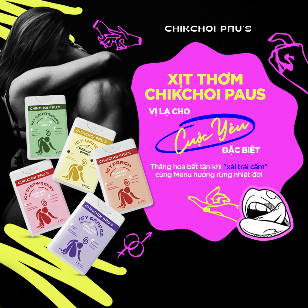 Xịt ngon Chikchoipaus, xịt thơm, xịt bikini vùng kín sex yêu phê 5 vị hoa quả, xịt thơm thăng hoa thời gian yêu 20ml