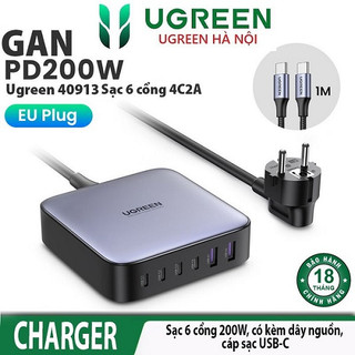 Củ sạc nhanh 200w ugreen cd271 usb c x 4 và 2 usb - a chính hãng+dây usb c 1m gan ii