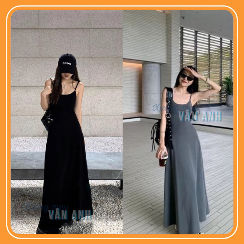 Đầm Maxi Nữ Hai Dây, Dáng Dài Sexy Thun Tăm Lạnh Cực Tôn Dáng
