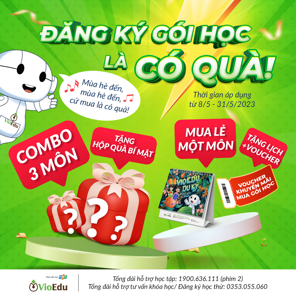 Combo 3 môn Tiếng Việt, Toán TV, Toán TA trên VioEdu