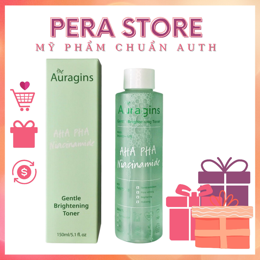 Nước Hoa Hồng The Auragins AHA PHA Niacinamide Gentle Brightening hỗ trợ sáng da, ngừa mụn 150ml