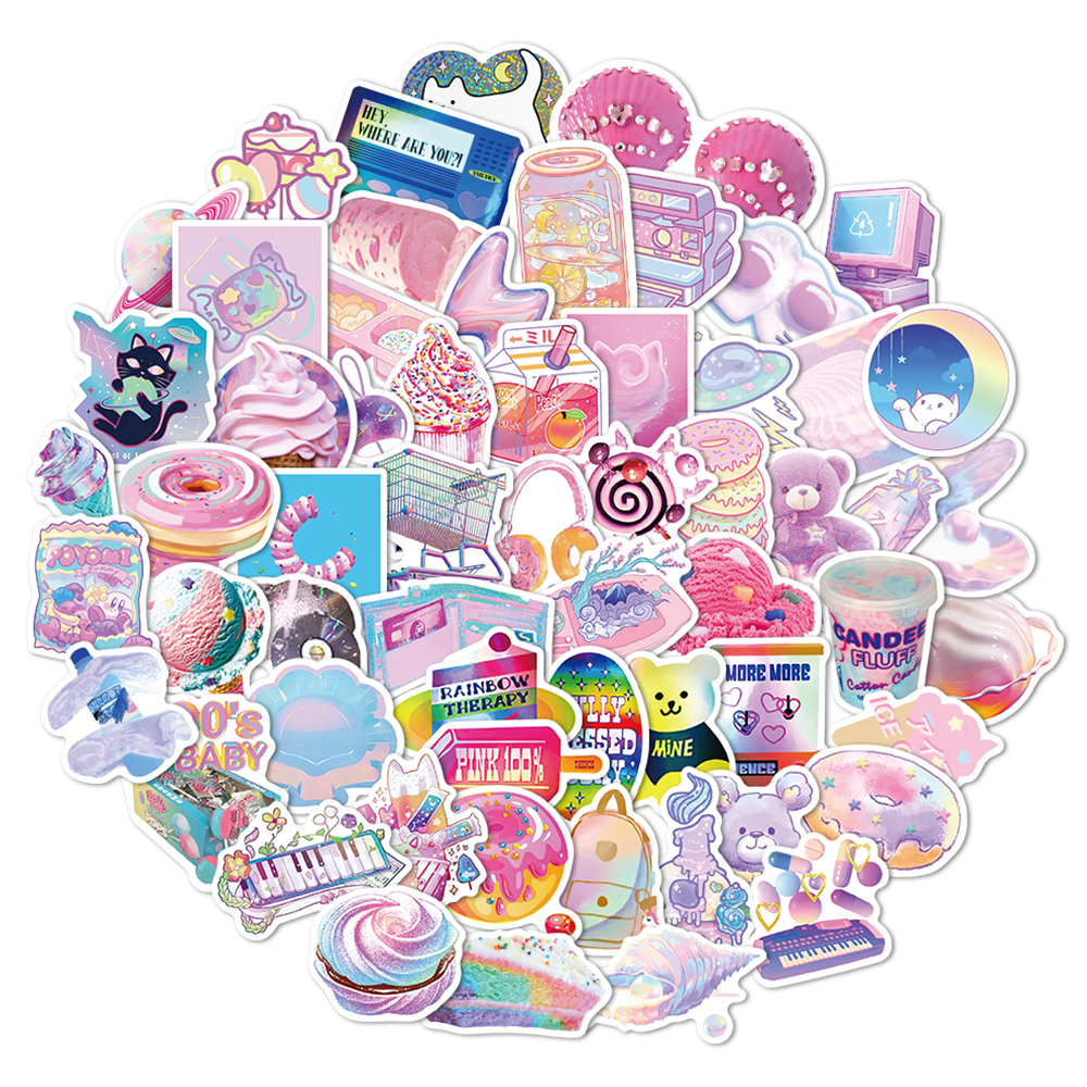 Sticker tím hồng pastel hoạt hình cute trang trí mũ bảo hiểm, guitar, ukulele, điện thoại, sổ tay, laptop-mẫu S70