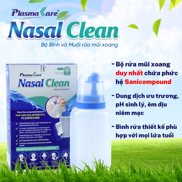 Bình Rửa Mũi Xoang và muối rửa mũi xoang PlasmaKare Nasal Clean - Làm Sạch Mũi Xoang Hiệu Quả và An Toàn Niêm Mạc Mũi