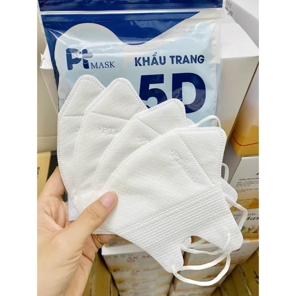 Khẩu Trang 5D PT Mask Vải 4S Kháng Khuẩn Màu Trắng, Xanh, xám, Trắng, Đen