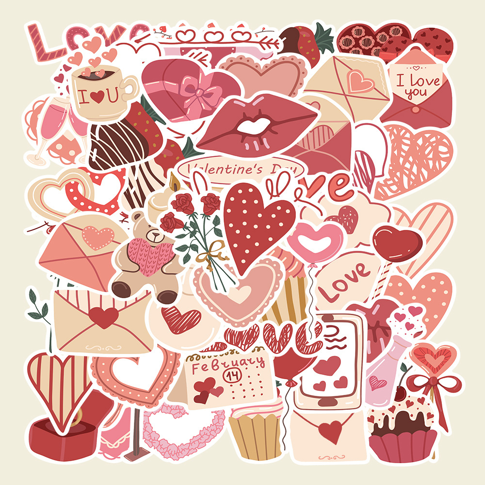 Sticker chủ đề tình yêu trái tim cute trang trí mũ bảo hiểm, guitar, ukulele, điện thoại, sổ tay, laptop-mẫu S48