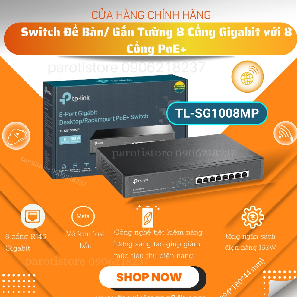Bộ chia mạng Switch POE TP-LINK 8 cổng Gigabit PoE+ TL-SG1008MP _chính hãng, mới 100%