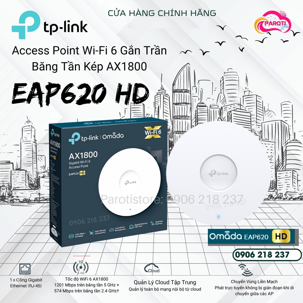 Thiết bị phát Wifi Gắn Trần TP-Link Băng Tần Kép AX1800 EAP620 HD _chính hãng, mới 100%