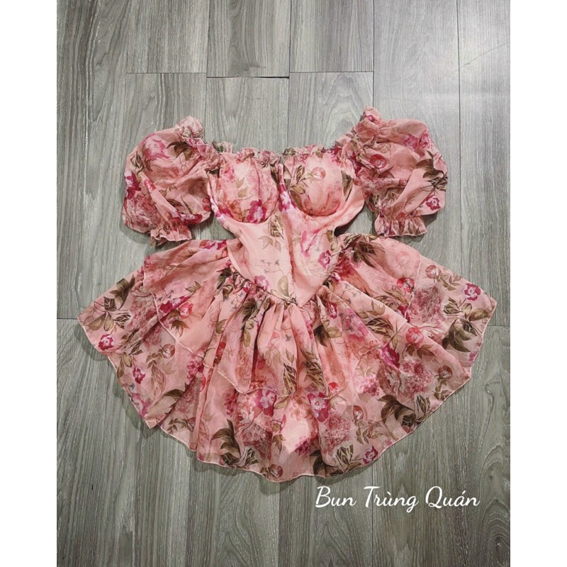 Váy hoa tơ cúp ngực bèo tầng ( ảnh thật)q