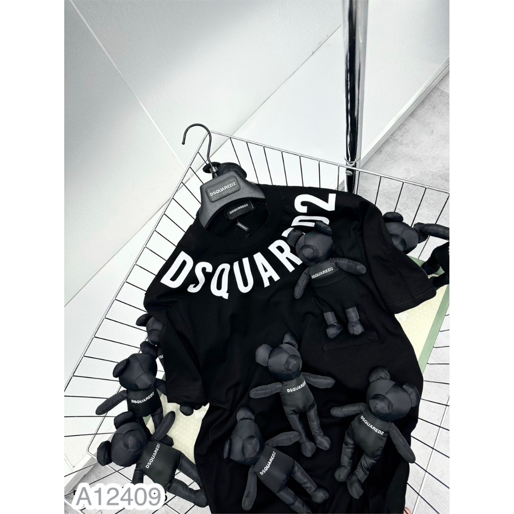 Áo Thun Nam Nữ Cotton 100% Tang Gấu In Chữ DSQ, Áo Phông Cotton Mới Nhất Hè 2023 Cho Nam Nữ