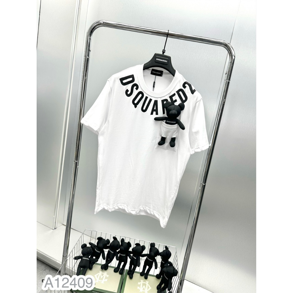 Áo Thun Nam Nữ Cotton 100% Tang Gấu In Chữ DSQ, Áo Phông Cotton Mới Nhất Hè 2023 Cho Nam Nữ