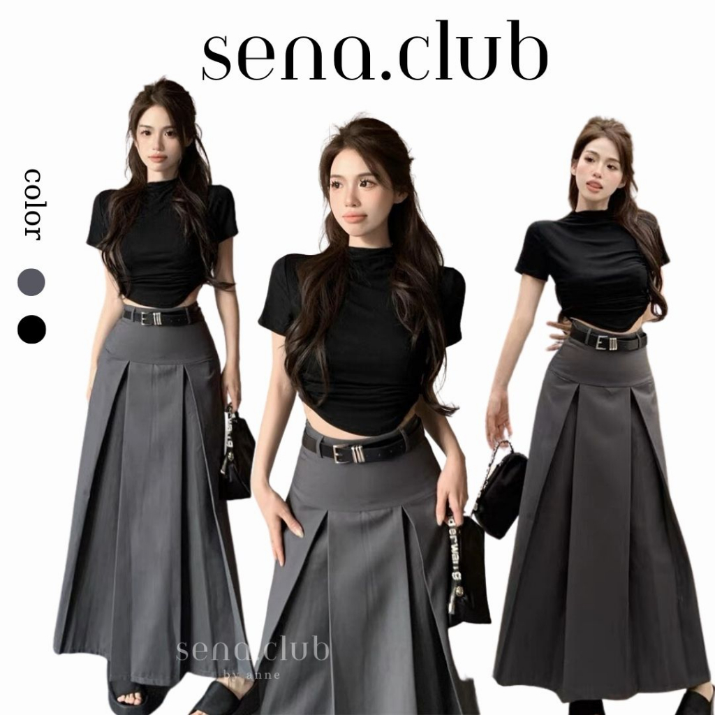 sena.club- Chân váy dài xếp ly lớn mặc 2 mặt phong cách hot Douyin- Chân váy Midi dài xếp ly hot trend 692