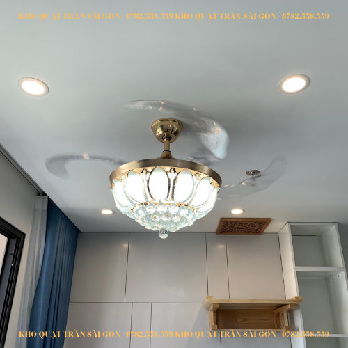 Quạt đèn trần hình cánh sen động cơ DC inventer 6 số 3 chế độ sáng trang trí phòng khách phòng ngủ phòng ăn bảo hành 10N