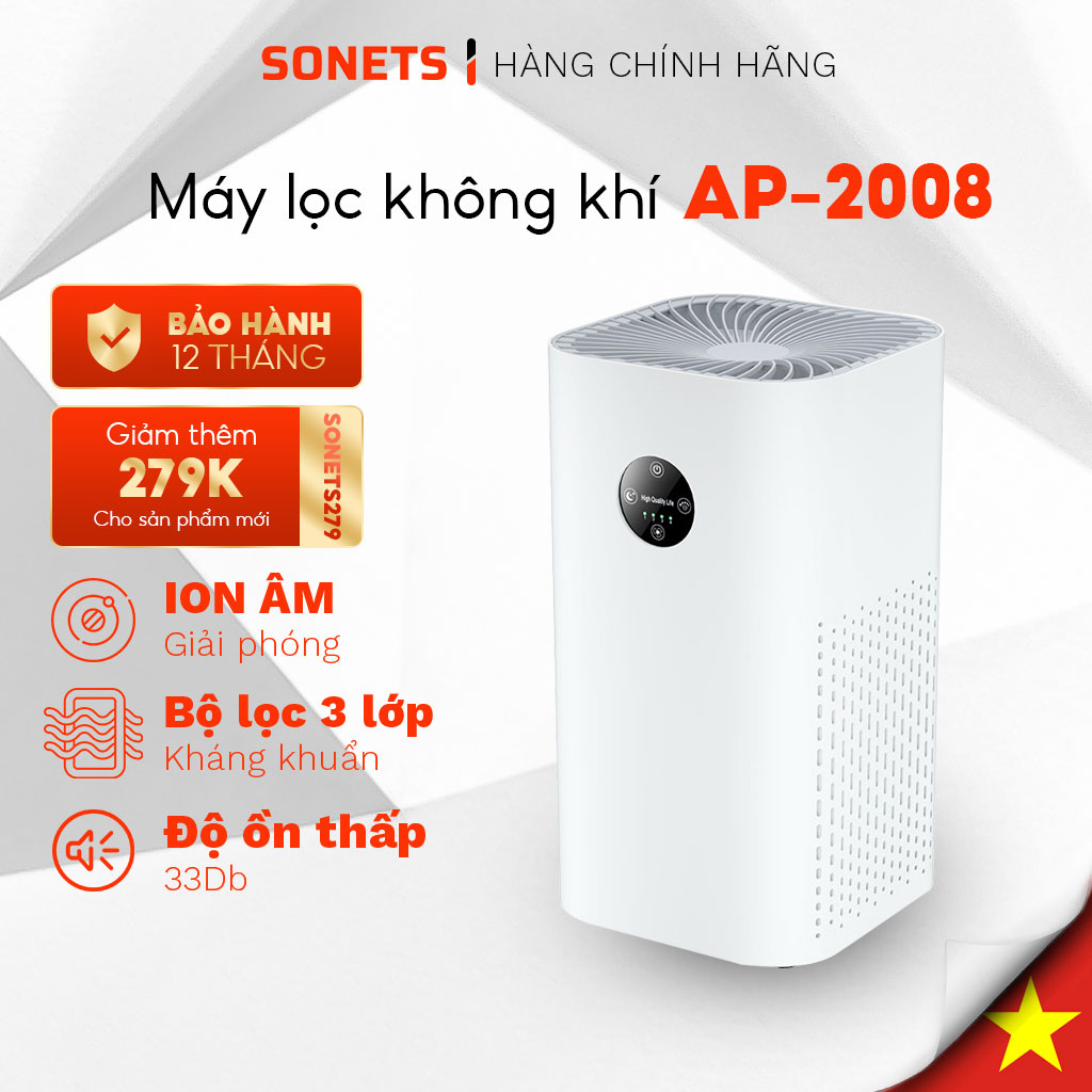 Máy Lọc Không Khí AP-2008 Diệt Khuẩn Bằng Bộ Lọc HEPA12 Cung Cấp Ion Âm Và Tia UV Với 3 Lớp Màng Lọc , Gia Dụng SONETS