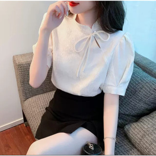 Áo kiểu cổ tàu sang chảnh, tay nhún tiểu thư xinh xắn