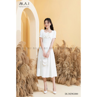 ĐẦM LIỀN CÔNG SỞ TAY NGẮN DÁNG XÒE, HỌA TIẾT HOA NỔI TRƯỚC NGỰC THIẾT KẾ CAO CẤP CREME DL3029