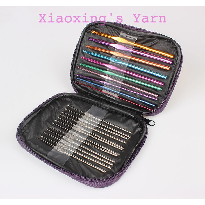 Set 22 kim móc len bằng nhôm size cơ bản cho người mới bắt đầu - Tặng kèm túi da màu đen | Xiaoxing's Yarn