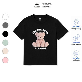 Áo baby tee đen Alandor local brand form ôm body tay ngắn cổ tròn chất cotton premium co dãn 2 chiều mẫu aurora bear