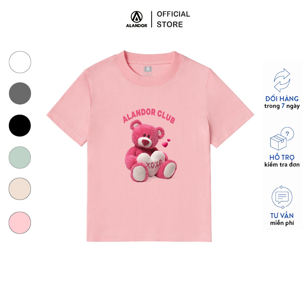 Áo baby tee hồng alandor form slim ôm body cổ tròn tay ngắn chất cotton 100% co dãn 2 chiều mẫu gấu club