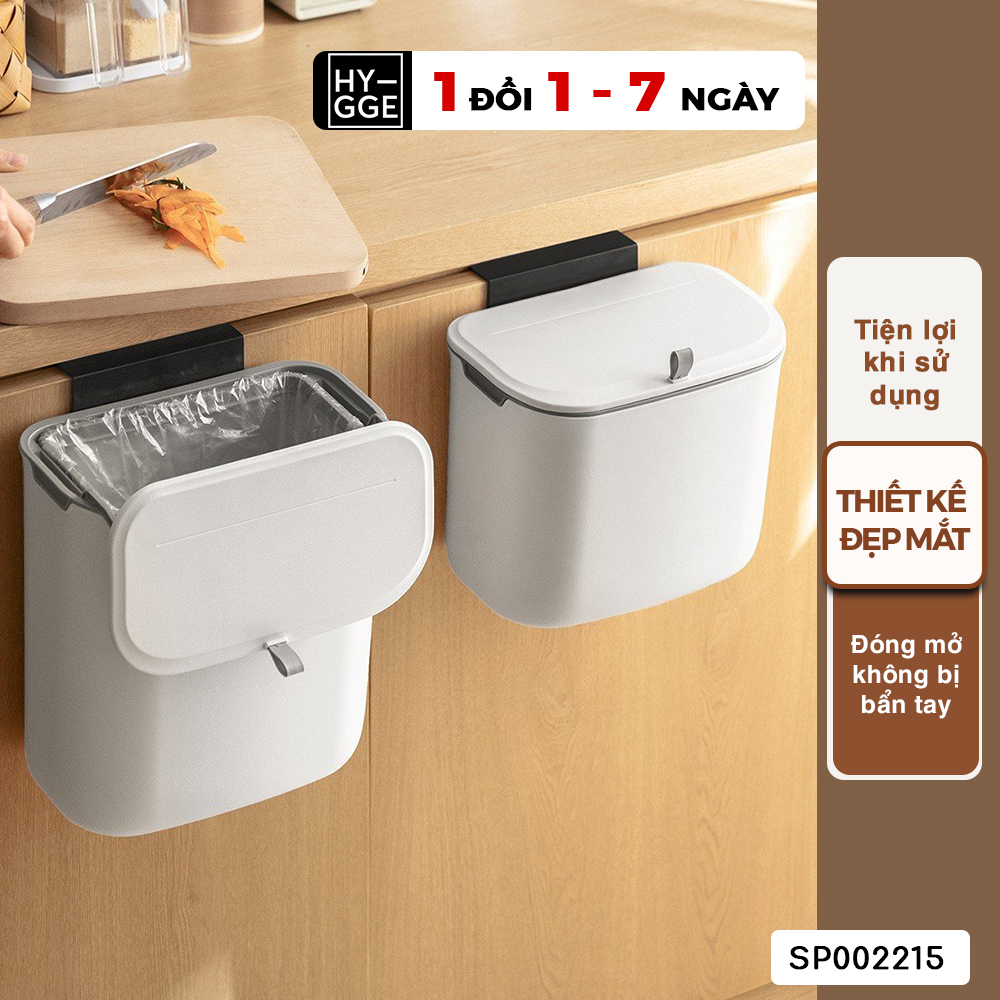 Thùng rác nhựa treo cánh tủ bếp nắp trượt, có kèm 1 miếng dán để gắn lên tường, tủ