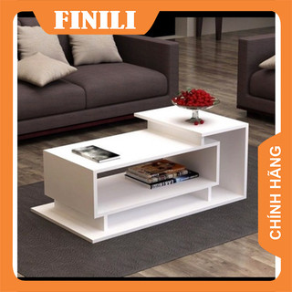 Bàn trà sofa, bàn cafe phòng khách thiết kế hiện đại màu trắng vân gỗ TFH091