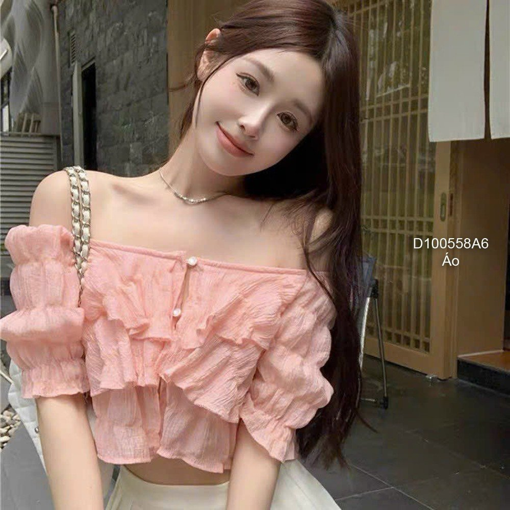 Áo kiểu phối bèo tầng cổ chun nút tay con hàng đẹp!