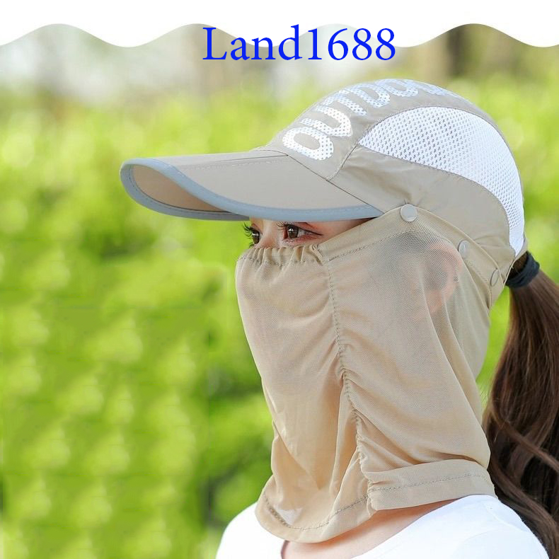 Mũ lưỡi trai kèm khăn lưới che mặt chống nắng chống tia uv đa năng-land1688