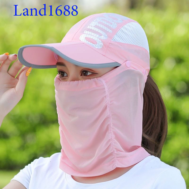 Mũ lưỡi trai kèm khăn lưới che mặt chống nắng chống tia uv đa năng-land1688