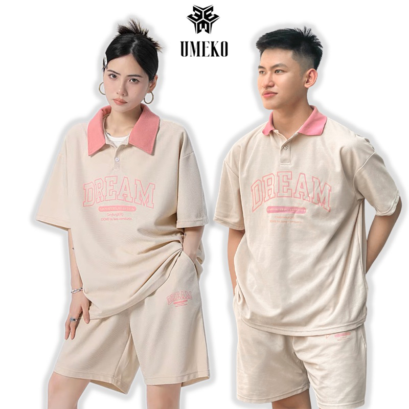 UMEKO Set Dream Pinky Unisex Gồm Áo Thun Polo Form Rộng Kèm Quần Đùi Cùng Tone Thời Trang Mùa Hè Năng Động Cá Tính