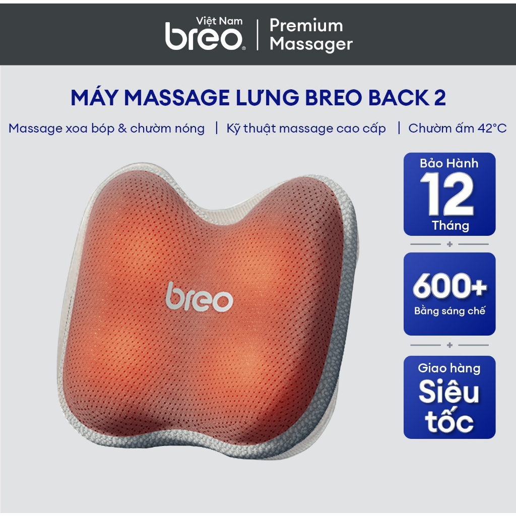 Máy Massage lưng BREO Back 2 | Chườm nóng ở nhiệt độ không đổi 42℃ | Thúc đẩy tuần hoàn máu | Bảo Hành 12 Tháng