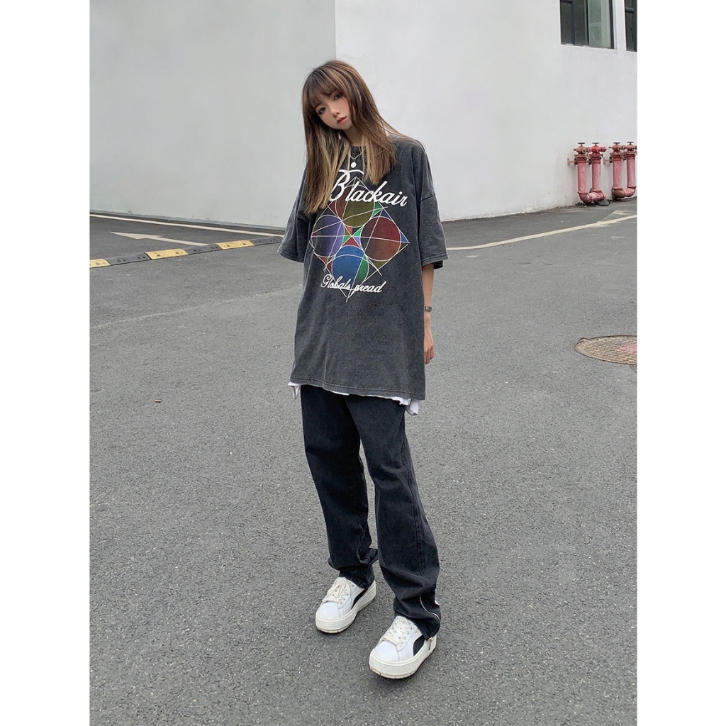 Jeans Ống Rộng Đen Thêu Chữ Đường Phố Có Zip bluuwear | BigBuy360 - bigbuy360.vn