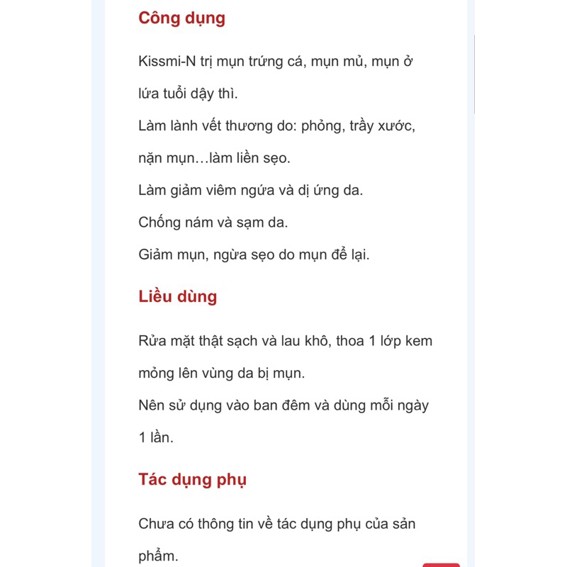 Kem Dưỡng da, Mụn. KISSMI-N T10GRam