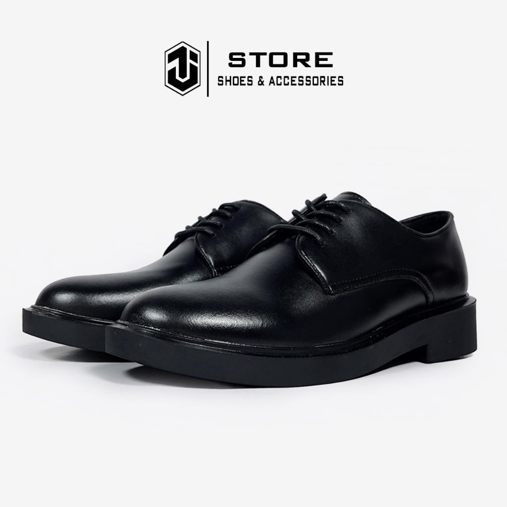 Giày Modern Derby Full Black BK01 Da Nguyên Tấm J1, Giày Tây Nam Đế Tăng Chiều Cao 4cm Size 38 - 44