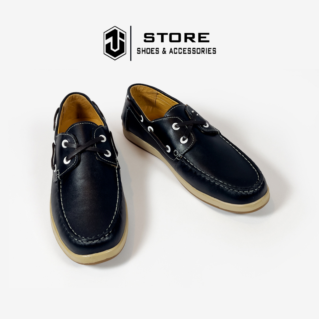 Giày Lười Boat Shoes Handmade Cao Cấp J1, Giày Lười Nam Da Bò Trẻ Trung Thanh Lịch