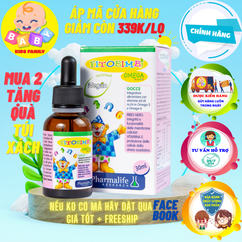 Pharmalife Fitobimbi OMEGA Junior Phát triển não bộ cho bé, tốt cho mắt, Lọ nhỏ giọt 30ml