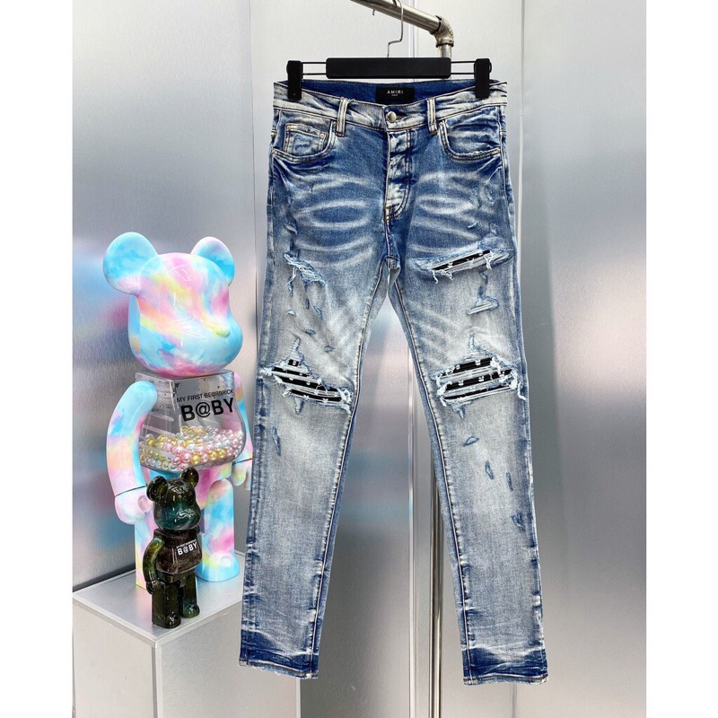 ⚡Hàng cao cấp⚡️ Quần Jeans Amiri Xanh Nhạt Rách Vá Thỏ Play Boy - Dáng Skinny Form Size Chuẩn Mặc Lên Cực Đẹp