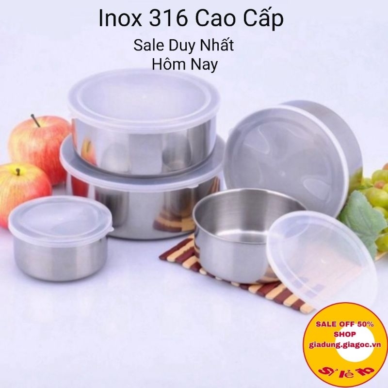 Bộ Thố Lạnh Inox 5 Món , Bộ 5 Hộp Đựng Thực Phẩm Inox Có Nắp Đậy Cao Cấp