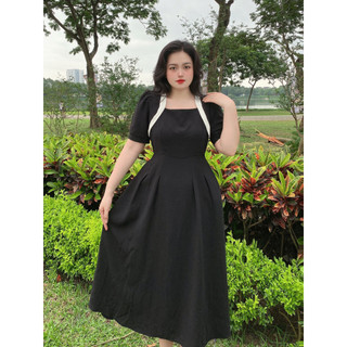 Váy cổ vuông BIGSIZE dáng dài viền trắng M3003 55-95KG  [BOON BOON BIGSIZE]