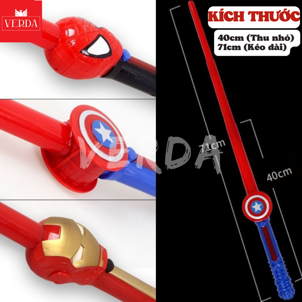 Kiếm siêu nhân người nhện gậy spider man batman dơi sắt phát ánh sáng trẻ em cosplay có đèn led nhạc VERDA