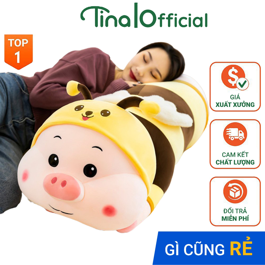 Gấu bông heo ong vàng siêu dễ thương, thú nhồi bông lợn hồng cao cấp, gối ôm biến hình cute 90cm và 