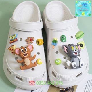Bộ sticker tom jerry cao cấp phụ kiện trang trí dép crocs jibbitz charm 3d gắn sục cross mẫu mới siêu xinh sẵn nút gắn
