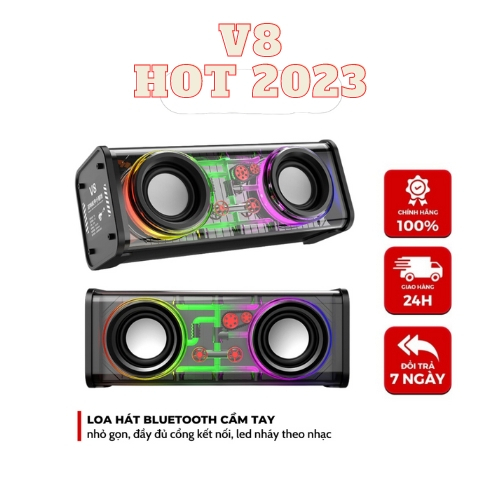 Loa bluetooth mini V8 kiểu dáng cầm tay độc đáo,loa không dây công suất lớn âm thanh hay đèn led theo nhạc có bảo hành