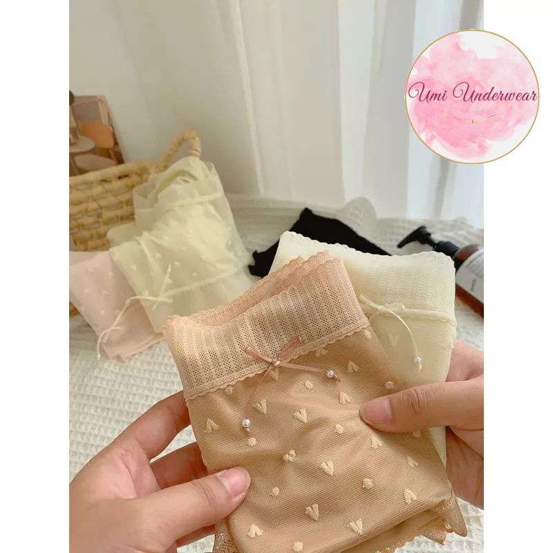 Quần Lót Su Tim Viền Ren Mềm Mại Thoáng Mát