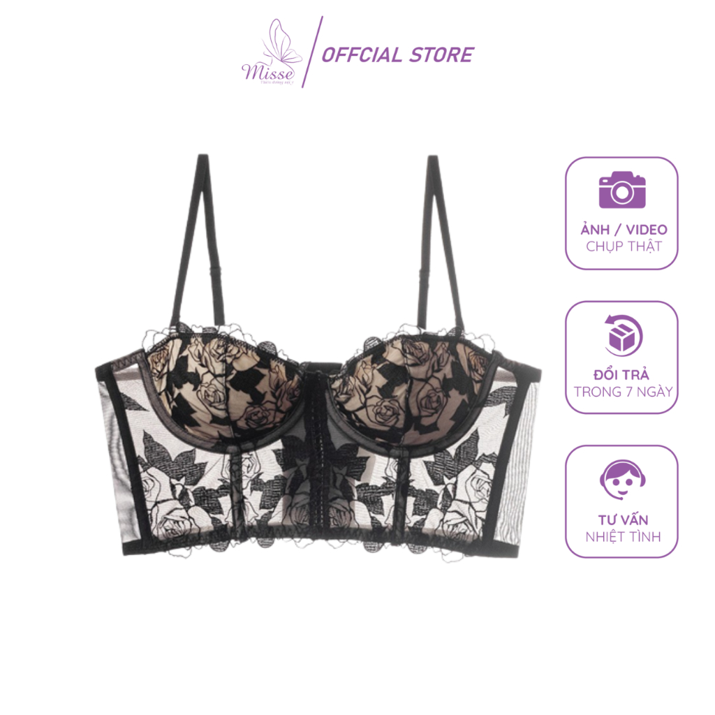Áo bra nữ MISSE họa tiết ren hoa thêu sexy gợi cảm có gọng mút vừa - BR14